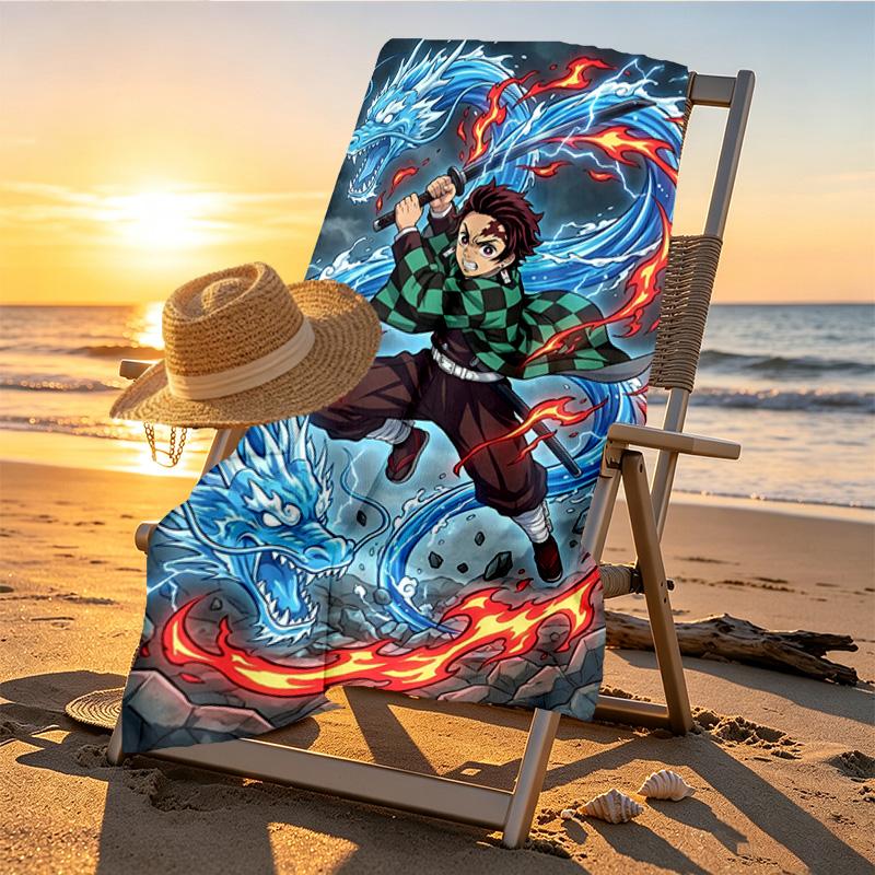 Demon Slayer Print Beach Towel Design, Soft, Lightweight. for Home Bathroom, Spa, Pool, Yoga, Surfing, Camping, Gift for Family, Friend