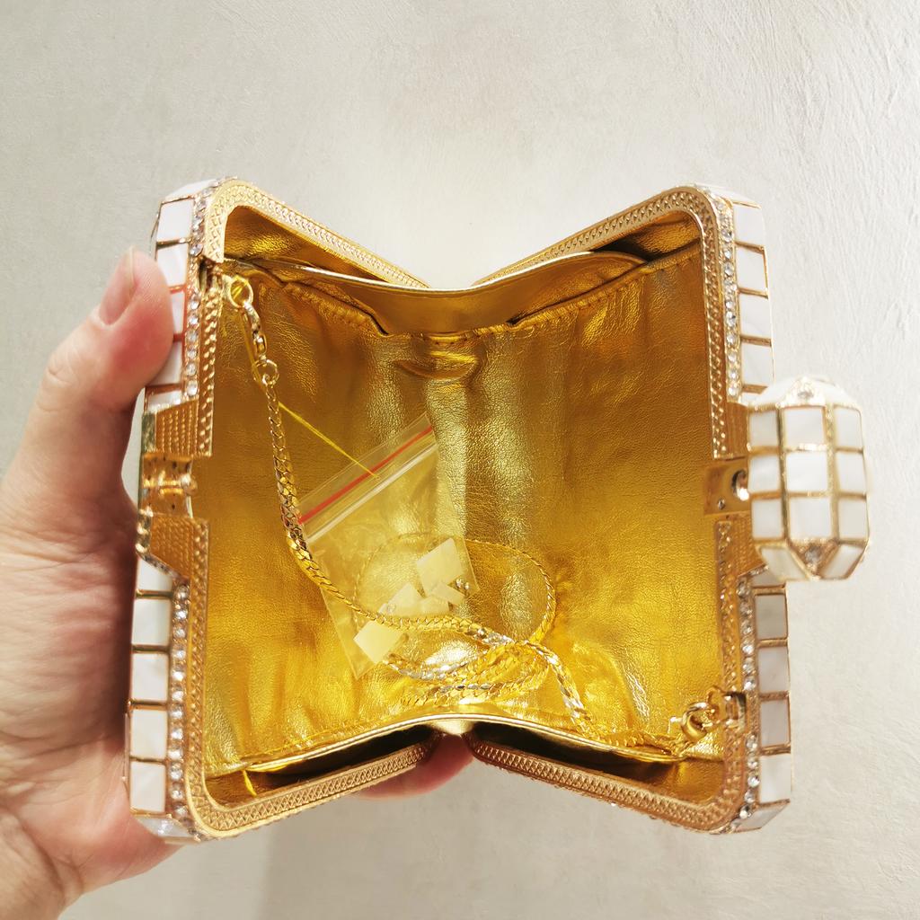 White/Green Shell Square Women Evening Clutch Bag Ladies Wallets Bridal Wedding Party Purse Luxury Diamond Crystal Clutches