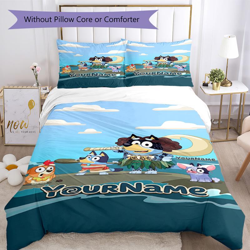 Bluey 112 Customize your name Bedding Set Breathable Duvet Cover with Pillowcases Home Decoration Birthday Gift
