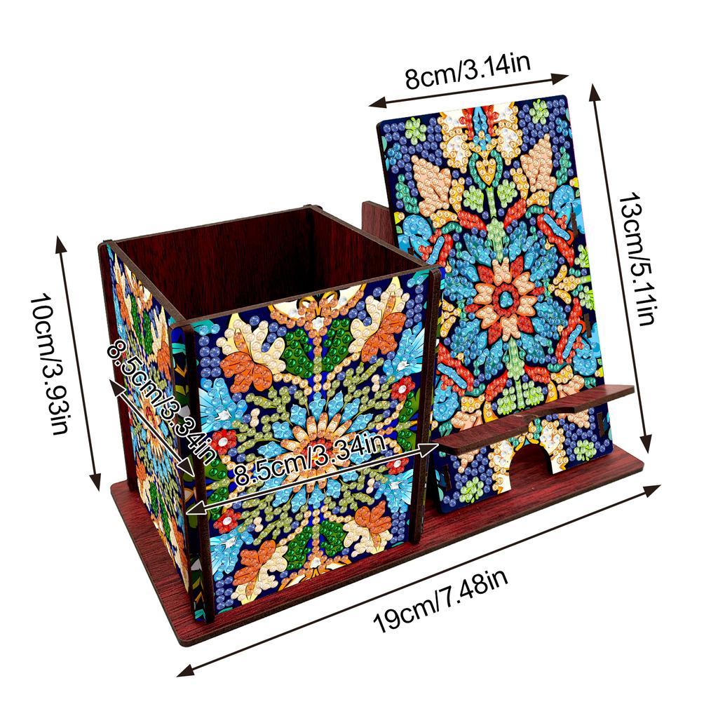 DIY Diamond Art Holz Schreibtisch-Organizer Handgemacht Kreative Geschenke Diamond Painting Set Aufbewahrungsbox mit Handyhalter für Frauen