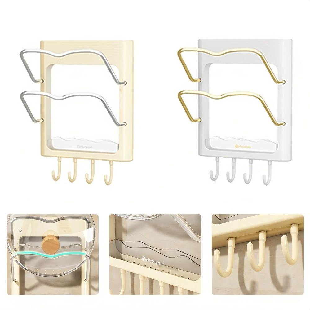 Space Saving Wall Mounted Pot Lid Holder Storage Rack with Hooks Chopping Board Stand Utensil Holder Drain Shelf Kitchen