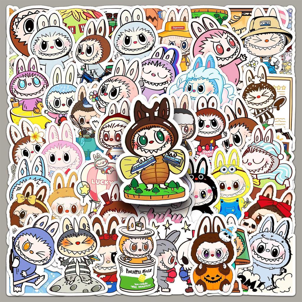50 Sheets of Cute Labubu Elf Group Rabbit Stickers – Waterproof Cartoon Decor for Journals