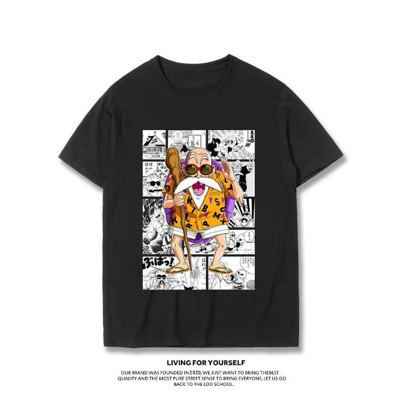 Japanese Anime Dragon Ball T-Shirt Kid Goku Master Roshi Print Casual Loose Cotton Tee Streetwear for Men