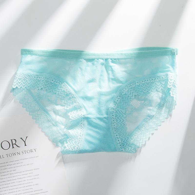 Ladies Spring and Summer Sexy Lace Hollow Breathable Low Waist Cotton Crotch Triangle Briefs