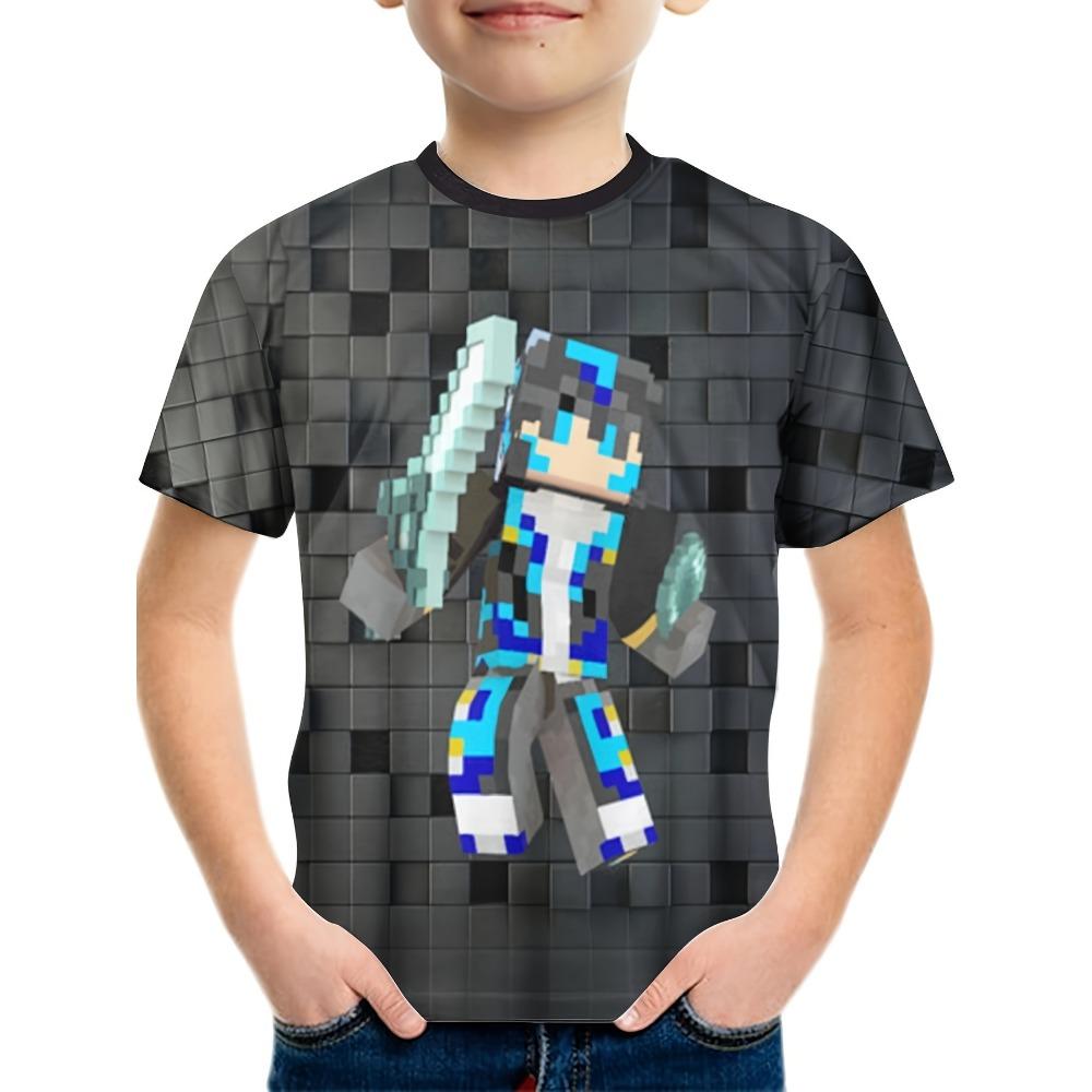 Children s clothing boys  T-shirt short sleeved children s T-shirt 3D block printing fun children s summer clothing girls  clothing 140