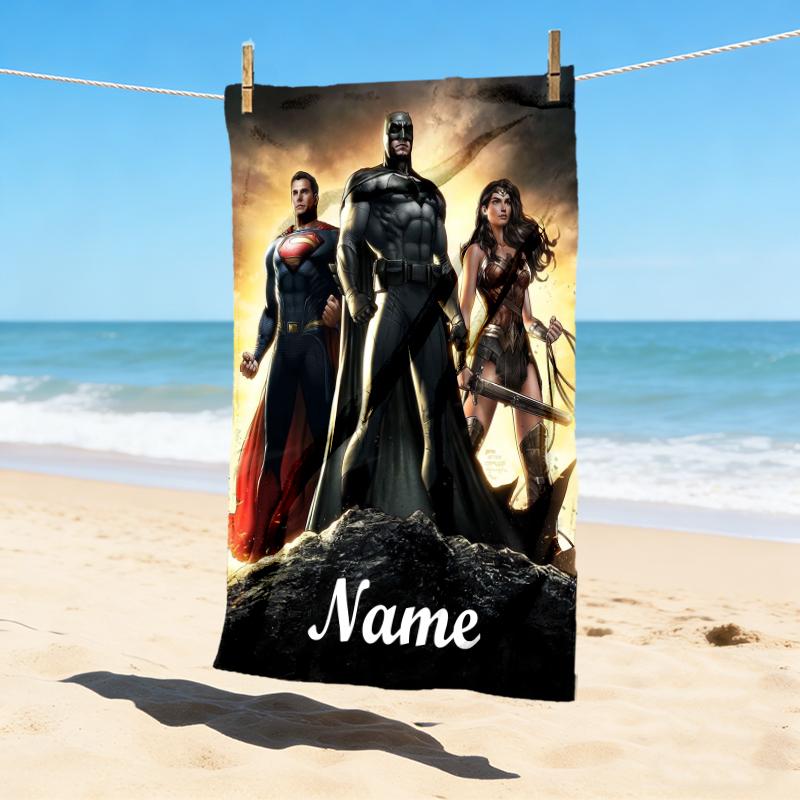 Custom Name Batman Cityscape Stylish Digital Printing Beach Towel Quick‑Drying Absorbent Blanket for Beach Pool Gym Travel