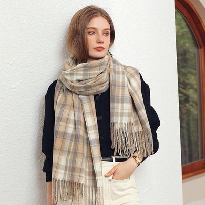 Women's Winter Plaid Imitation Cashmere Scarf Shawl, Street Printed Scarf, Medium Length