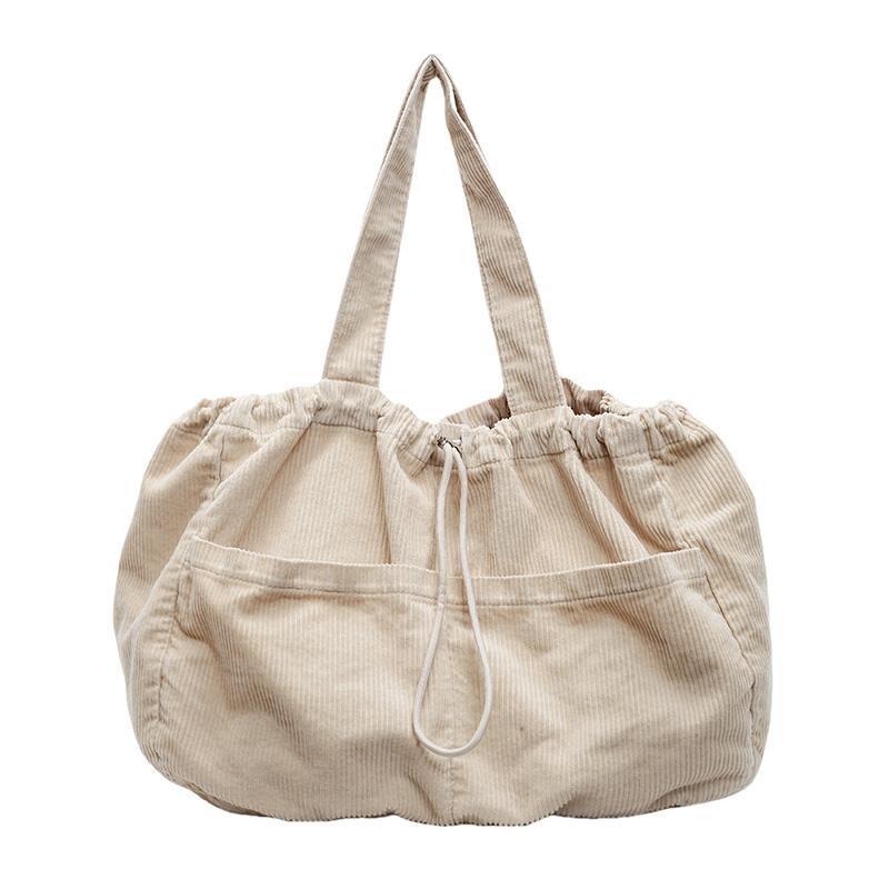 

Женская вельветовая сумка большой емкости, сумка через плечо с завязками бежевый