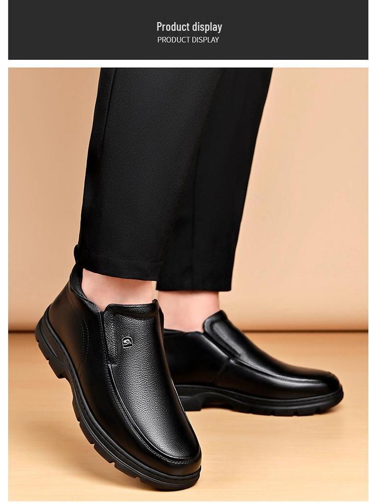 Men's 2025 Winter Genuine Leather Fleece-Lined High-Top Snow Boots with Thick Soles for Middle-Aged and Elderly