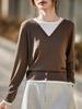 Women's V-Neck Patchwork Knitwear: French Color Block Two-Piece Style, Stylish Inner Layer Sweater for Spring/Autumn 2026.