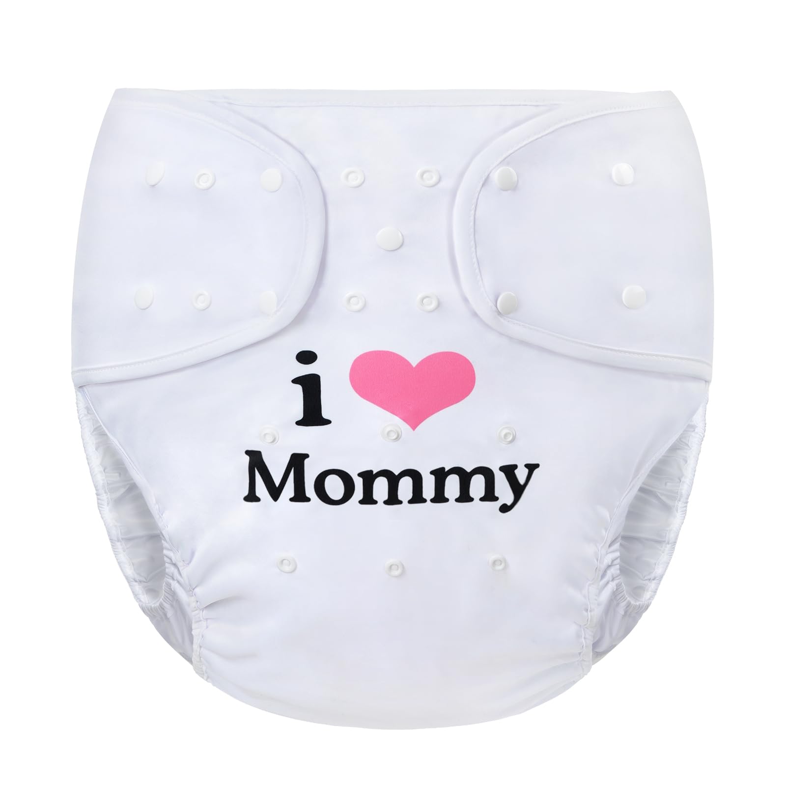 

LittleForBig Adult Cloth Diaper Cover, Cute Design [Moms Love], Adjustable Waist and Length, Snaps, Leak-Proof, Breathable, Washable, White