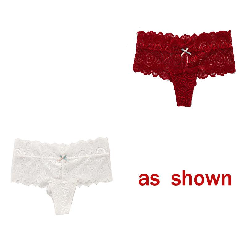 2Pcs/Lot Women Sexy Lace Panties Bow Low-Rise Temptation Lingerie Female G String Transparent Underwear Embroidery Thong Intimates