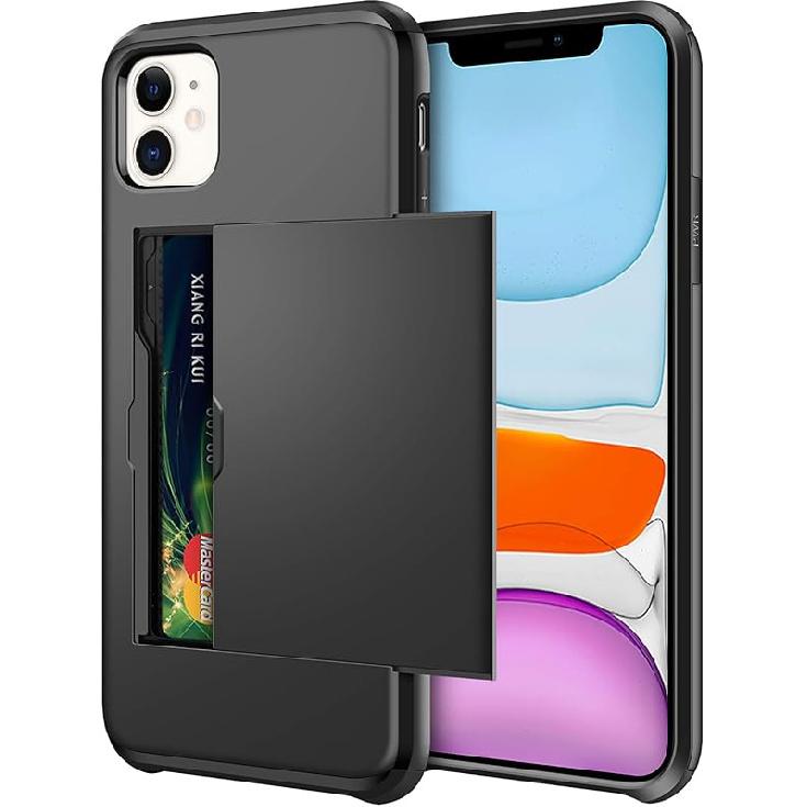 SAMONPOW for iPhone 11 Case Wallet Card Holder Dual Layer Heavy Duty Shockproof Anti Scratch Soft Rubber Bumper Case Phone Case for iPhone 11 6.1
