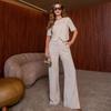 2024 Summer Chic Solid Color High Waist Set: Slim Top & Wide Leg Pants