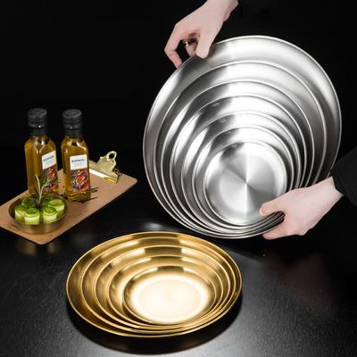 Korean Stainless Steel Dinner Food Plates Round Tray Thicken Steak Cake Coffee Fruit Serving Dishes Home Kitchen Accessories