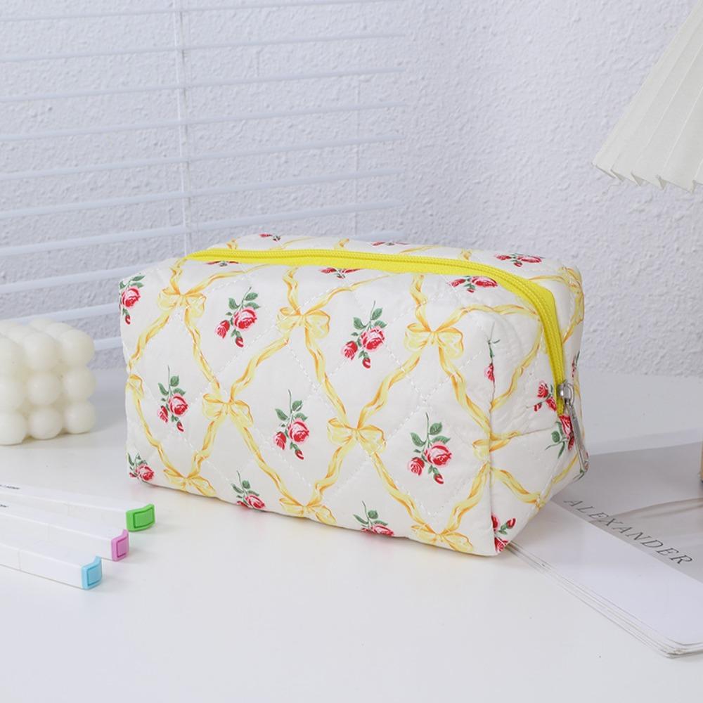 

Portable Floral Cosmetic Bag Multifunctional Large Capacity Toiletry Handbag Makeup Bag жёлтый