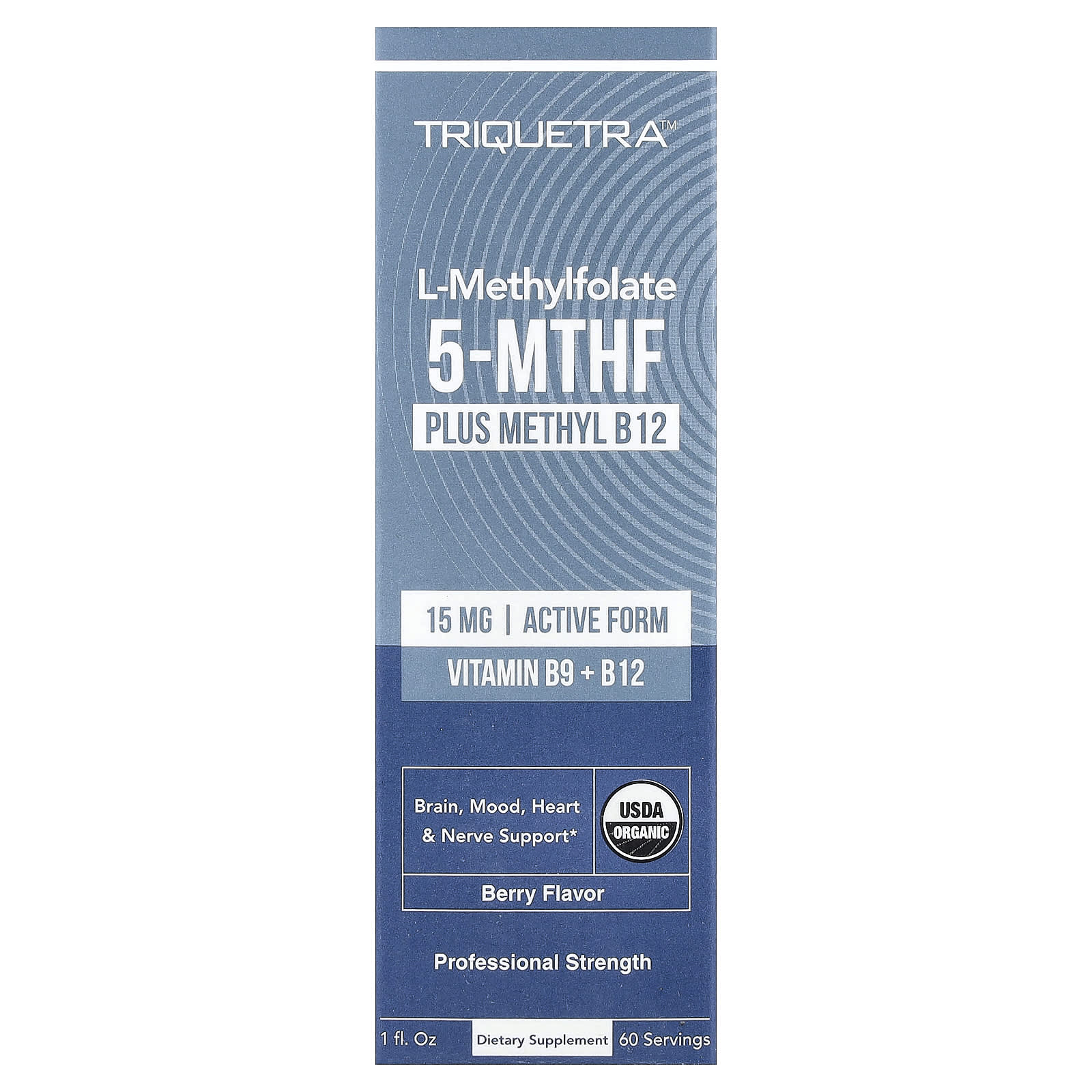 

Triquetra Health, L-Метилфолат 5-MTHF Плюс Метил B12, Ягода, 1 рідка унція