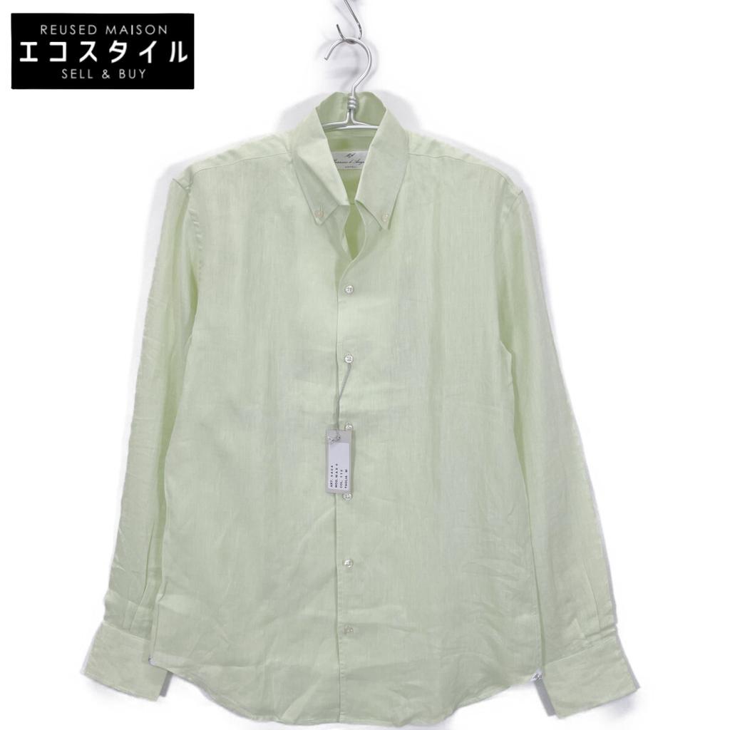 Massimo d'Augusto Lime Green MAX6 100% Linen One-Piece Button-Down Shirt Tops M Lime greenUsed
