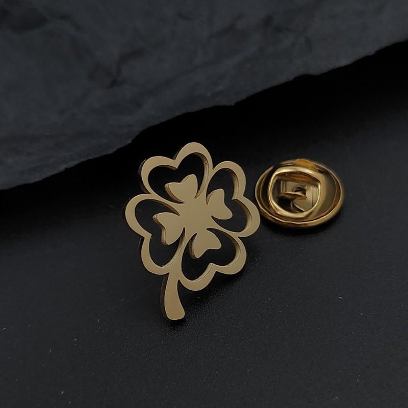 Four Leaf Clover Hollow Design Women s Shirt Suit Cufflinks Brooch High-end Light Luxury Accessory 14k