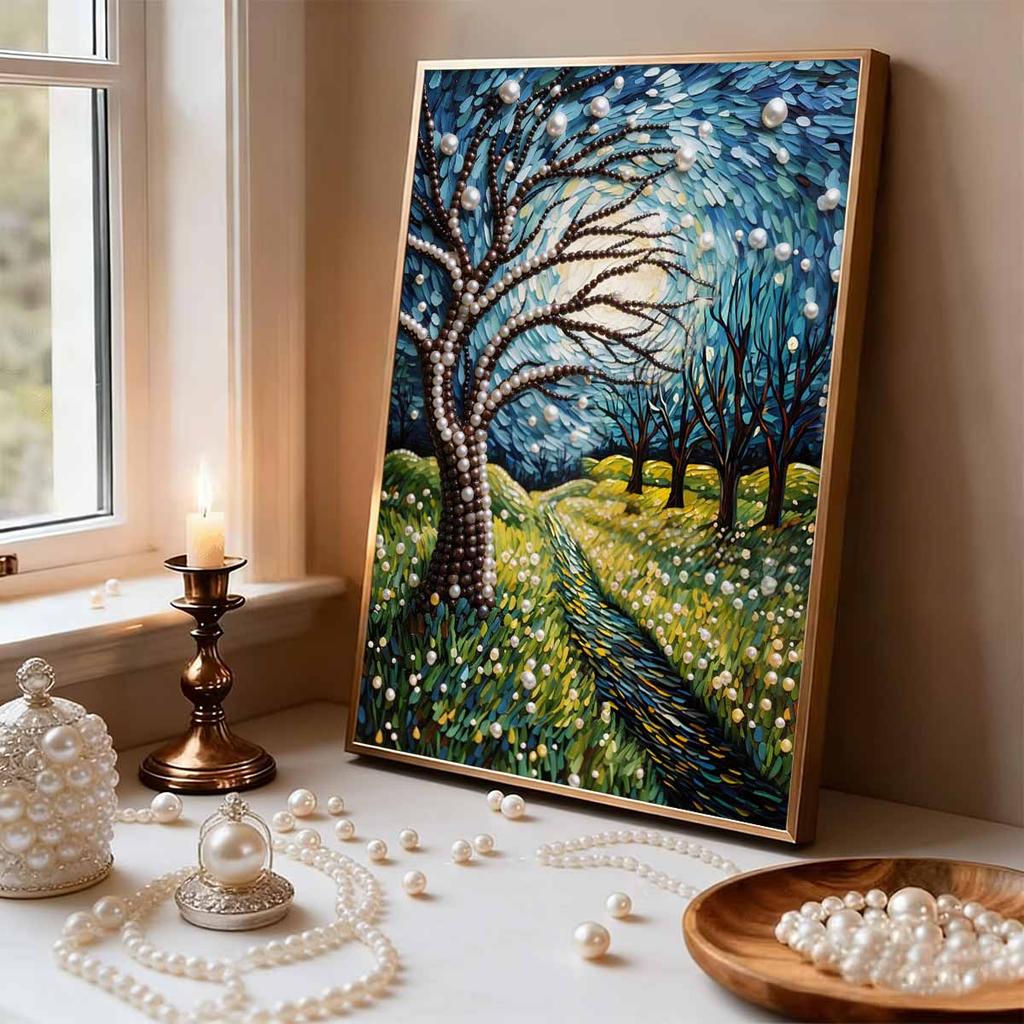 5D DIY Frameless Pearl Painting Country Road Pattern Painting Kit, Suitable for Home Living Room Bedroom and Other Wall Decoration Art Paintings