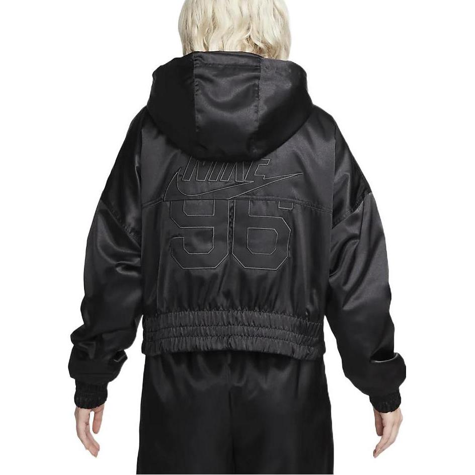 Nike Printed Letter Hooded Long-Sleeve Jacket Women Jackets Black DV8083-010