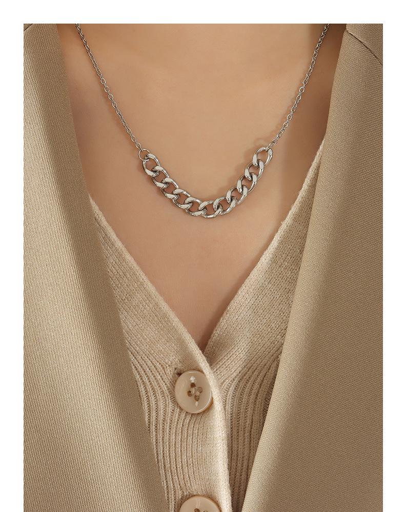 European & American Bold Thick Chain Patchwork Necklace for Women - Hip Hop Trend, 18K Gold-Plated Titanium Steel Jewelry