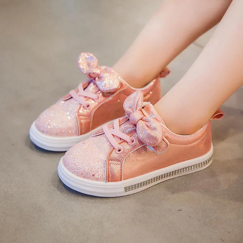 Baby Kids Shoes Girls Sneakers Glitter Toddler Girl Sneakers Soft Bottom with Crystal Kid Shoes Children Girls Bling I07057