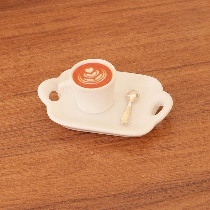 3Pcs/Set 1:12 Dollhouse Miniature Simulation Coffee Cup Spoon Tray Coffee Tray Living Scene Model Kitchen Tableware Decor Toys