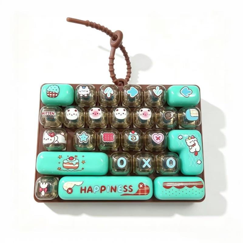 Cartoon 26 Grid Keyboard Fidget Toy Keychain Portable Stress Relief Toy for Kids Adult Family Gathering Interactive Game