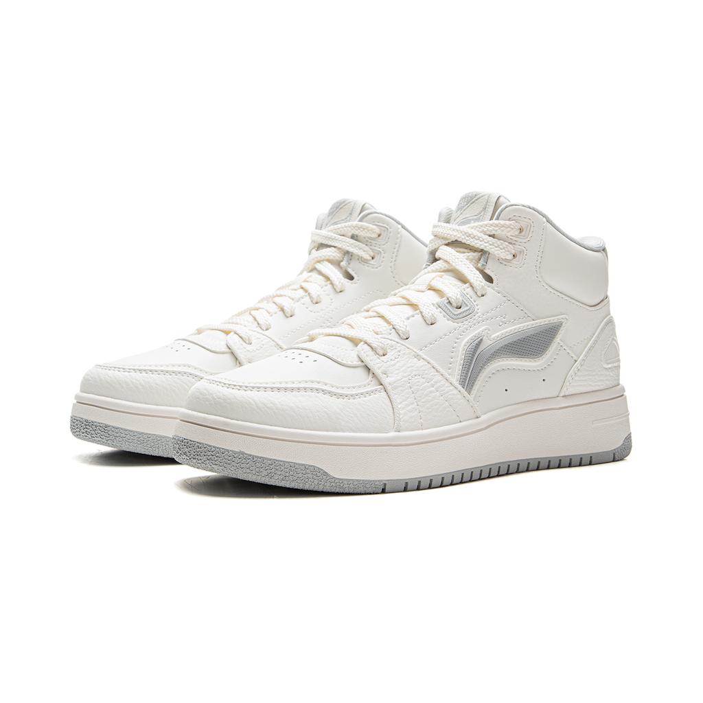 Li Ning Tianji HI Slip Resistant Cushioning Abrasion Resistant Mid top Skateboard Shoes Women's White Gray AGCV340-3