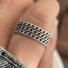925 Sterling Silver Rings for Women Couple Minimalist Handmade Simple Wide Retro Chain Ring Fine Jewelry Gift Prevent Allergy