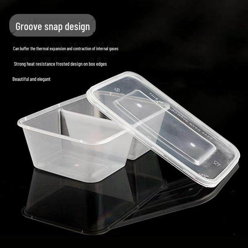 Transparent Double Compartment Disposable Food Container with Lid, Thickened Rectangular Takeaway Box, 500-1000ml.