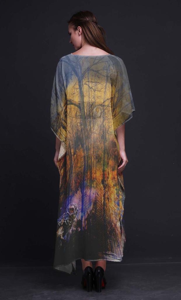 Phagun Owl Jungle Long Caftan Maxi Dress Beach Swimwear Cover up Womens