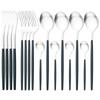 16Pcs Black Gold Dinnerware Cutlery Set Western Matte Stainless Steel Tableware Dinner Knife Fork Tea Spoon Flatware Kitchen Silverware