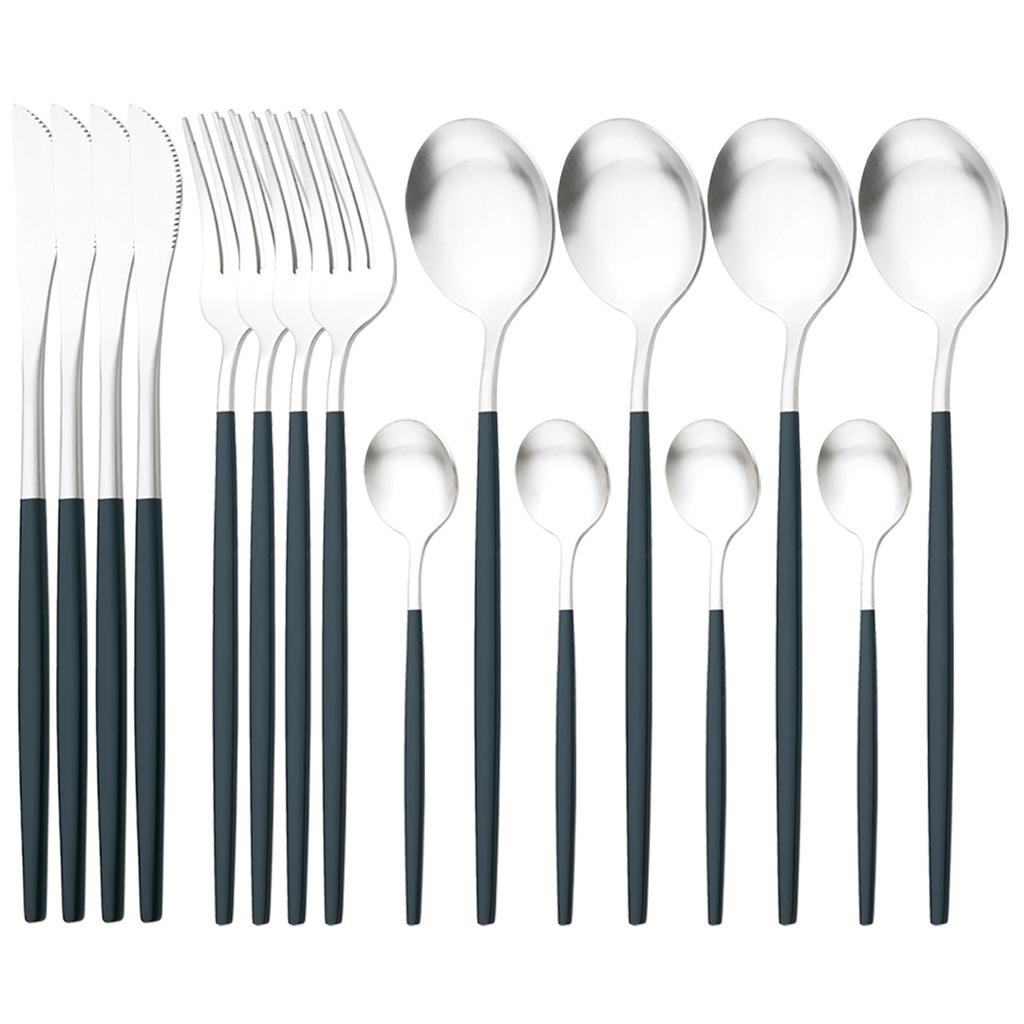 16Pcs Black Gold Dinnerware Cutlery Set Western Matte Stainless Steel Tableware Dinner Knife Fork Tea Spoon Flatware Kitchen Silverware