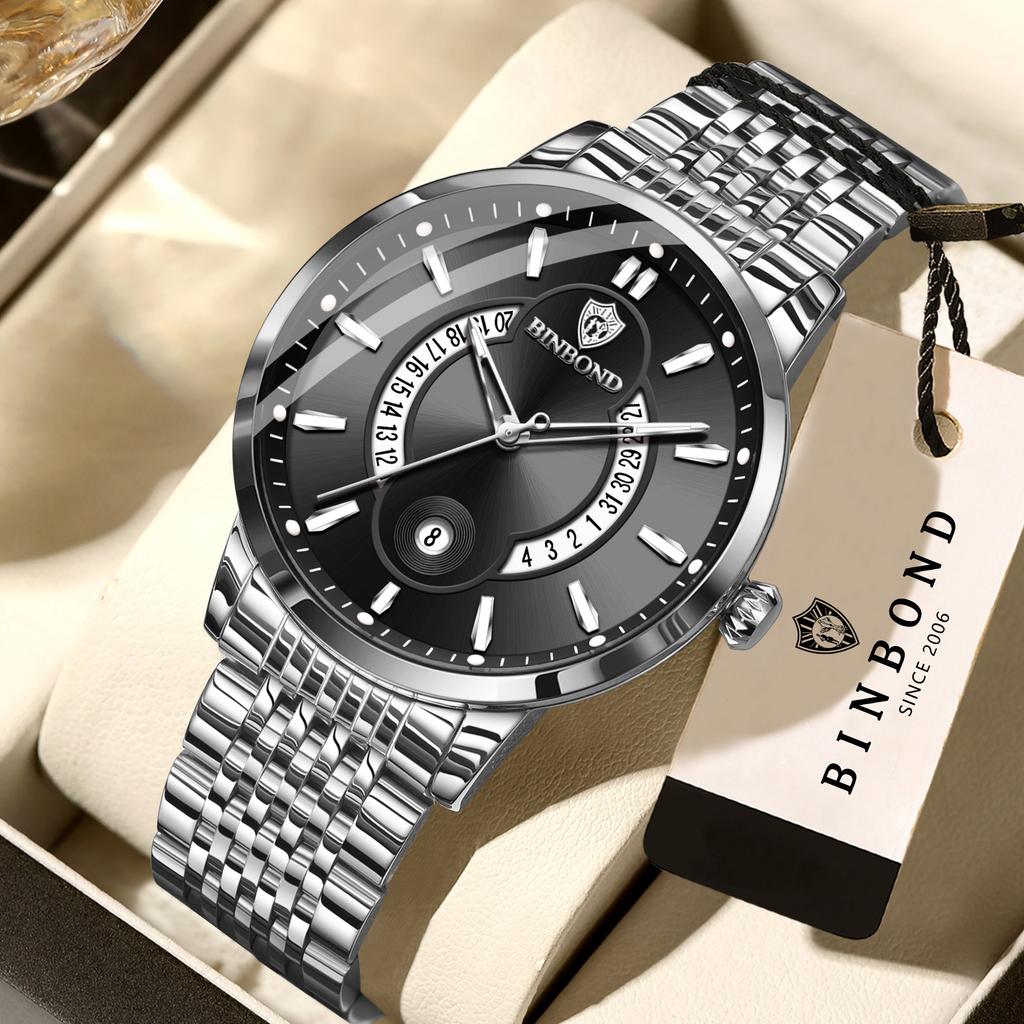 BINBOND Luminous Waterproof Reloj Auto Date Accurate Men's Watch Sturdy Stainless Steel Strap Quartz Wristwatches For Men Luxury