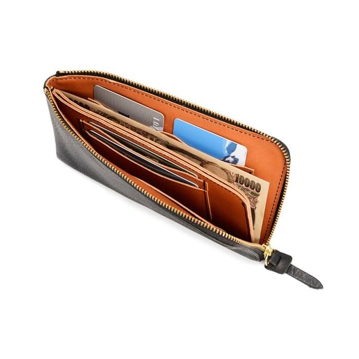 [Ikenohata Ginkawaten] Italian Shrink Leather L-Zip Long Wallet, Coin Purse, Bill Compartment, Men's/Women's, Thin, Genuine Leather, Made