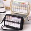 Large-Capacity Marker Storage Bag 64 Pieces Layered Handheld Diagonal Shoulder Transparent Bag Watercolor Pen Finishing Box