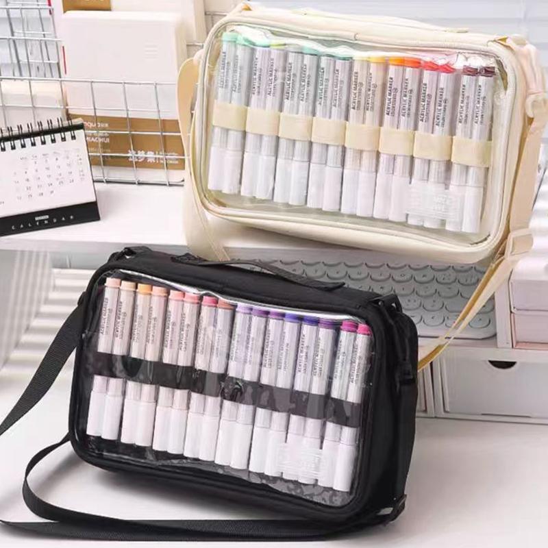 Large-Capacity Marker Storage Bag 64 Pieces Layered Handheld Diagonal Shoulder Transparent Bag Watercolor Pen Finishing Box