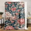 1pc Contemporary Reversible Polyester Flannel Throw Blanket - Digital Print Blossoming Flowers Pattern, All-Season Cozy Office