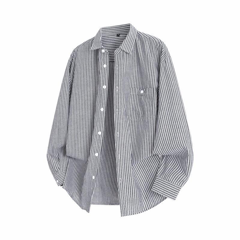 Autumn Hong Kong Style Men'S Striped Long Sleeve Shirt Men'S Casual Loose Shirt Jacket