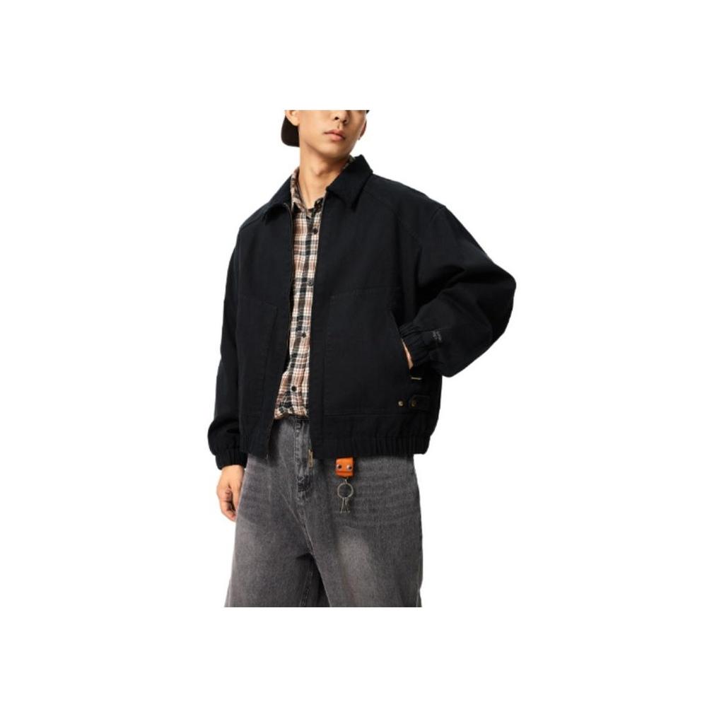 Li Ning Sports Fashion Series Solid Color Polo Collar Long Sleeve Zipper American Vintage Casual Versatile Jacket Unisex Jacket Black AJDU321-2