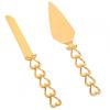 2Pcs/Set Cake Cutter Rust-proof Multi-purpose Heart Shape Handle Golden Wedding Cake Knife Server Set for Party Cooking Baking