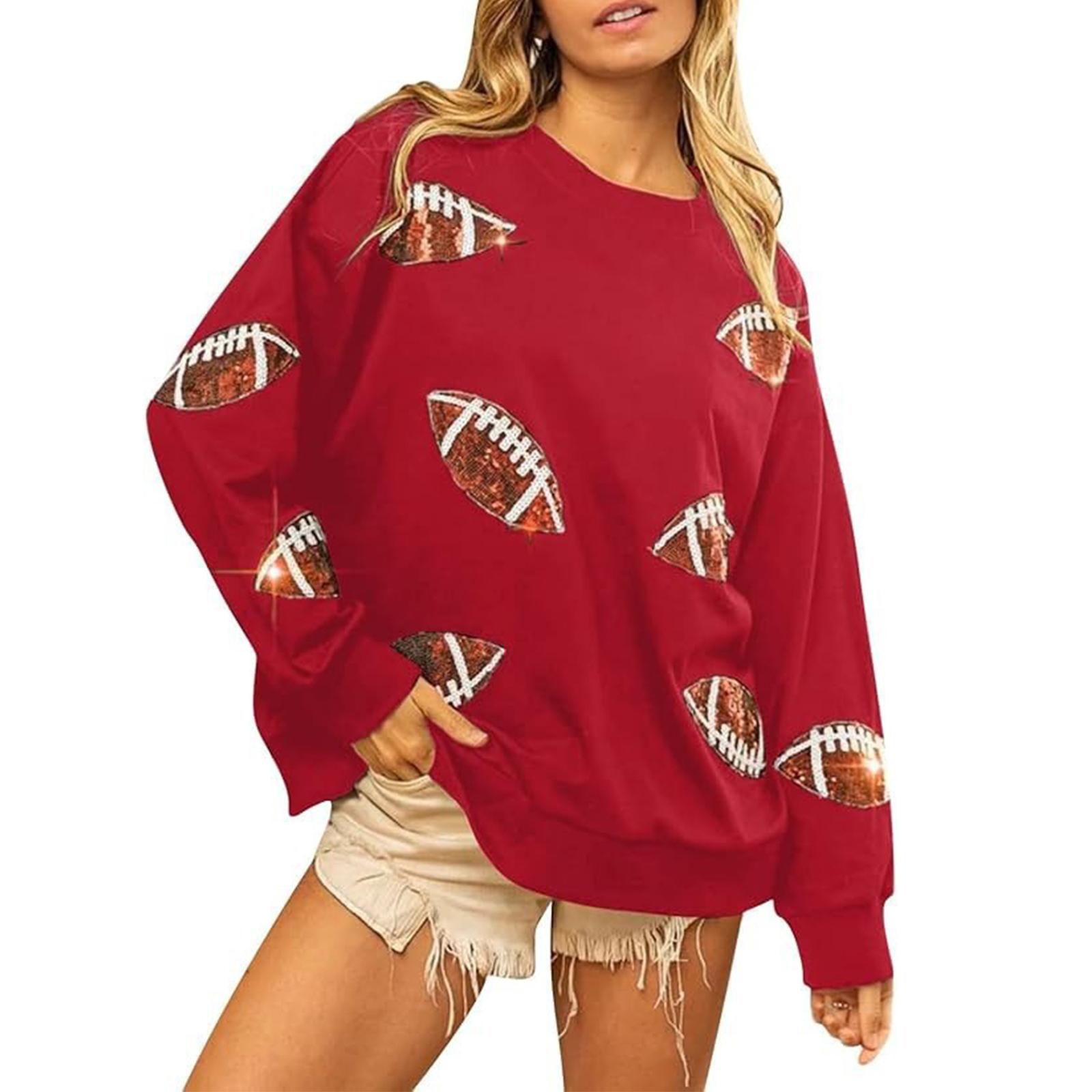 

Ladies Casual And Fashionable Round Neck Top With Ball Print Hooded T-shirt Long Sleeved Sweatshirt M