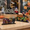 Decorative Halloween Wood Signs Wooden Ornaments for Tabletop Decorations, Stable Base Table Figures Centerpiece Home Party And Spooky Haunted