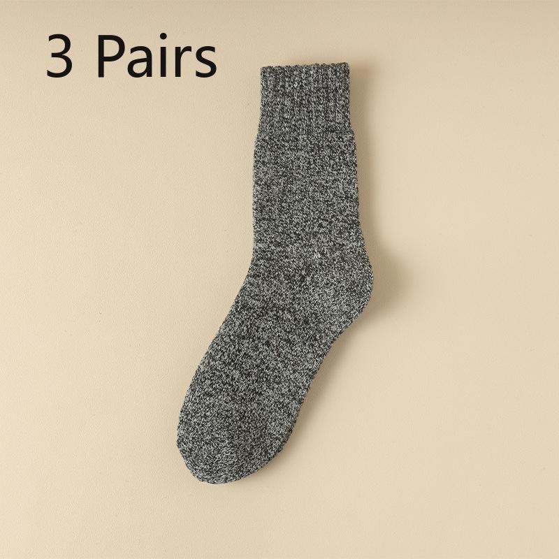 3 Pairs of Men's Winter Wool Ring Plus Velvet and Thick Warm Pure Color National Wind Tube Socks
