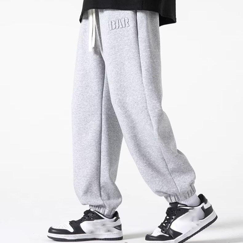 Spring Men's Solid Color Lace-up Letter Print Loose Cuff Casual Pants