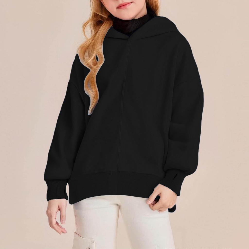 Girls' Oversized Hooded Sweatshirt Casual Long-Sleeve Drop-Shoulder Sweatshirt Top