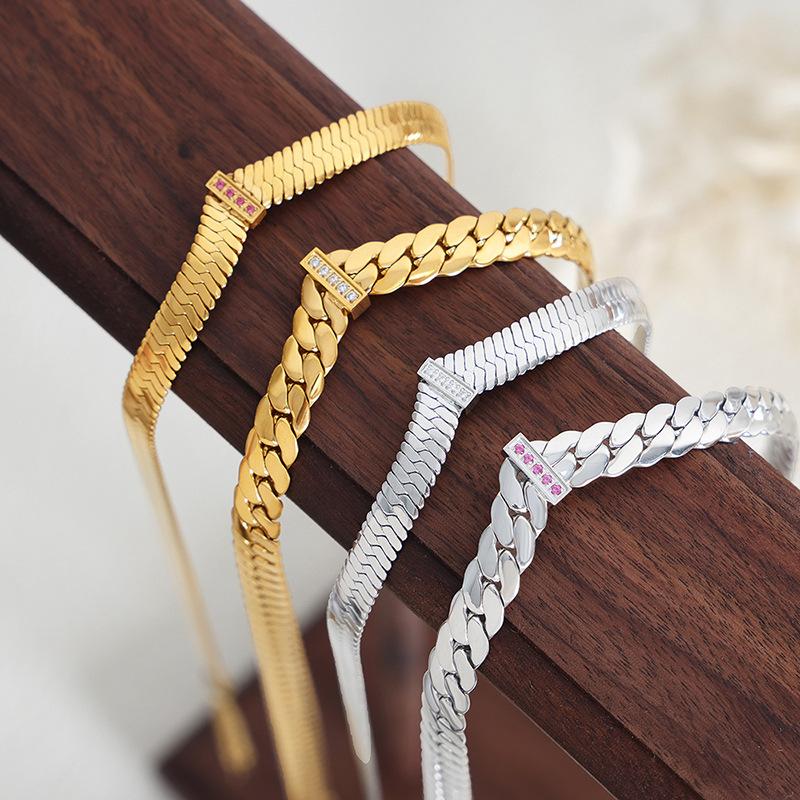 Stal Nierdzewna 316L Naszyjnik Łańcuszkowy Dla Kobiet Pozłacany 18k Inkrustowany Cyrkonem Hip-hopowy Rockowy Styl Grube Naszyjniki