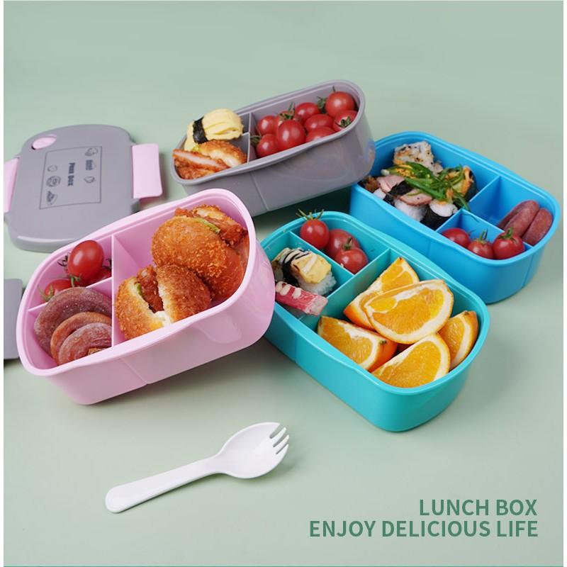3-Compartment Bento Box With Utensils Leakproof PP Lunch Container Microwave Safe 800ml Portable Food Storage Work School